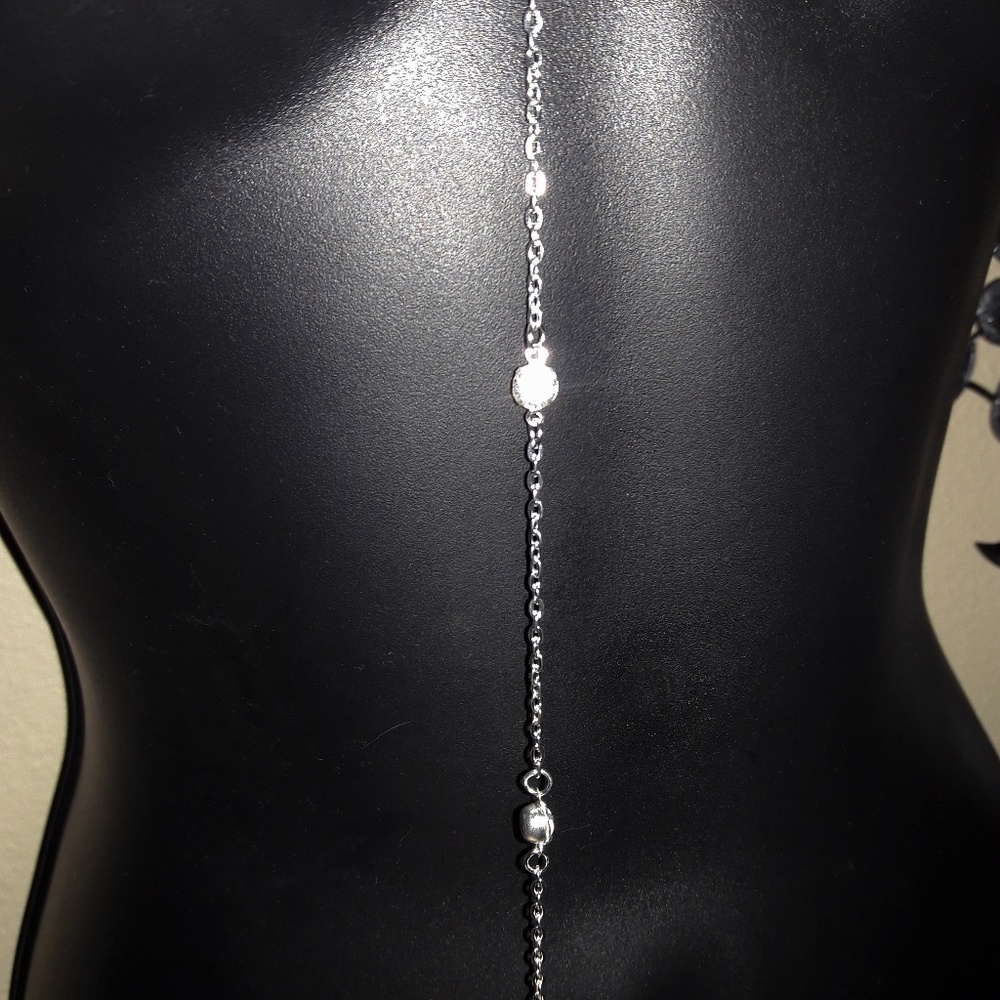 Gold or Silver Crystal Drop Necklace Body Chain - Picture 3 of 5